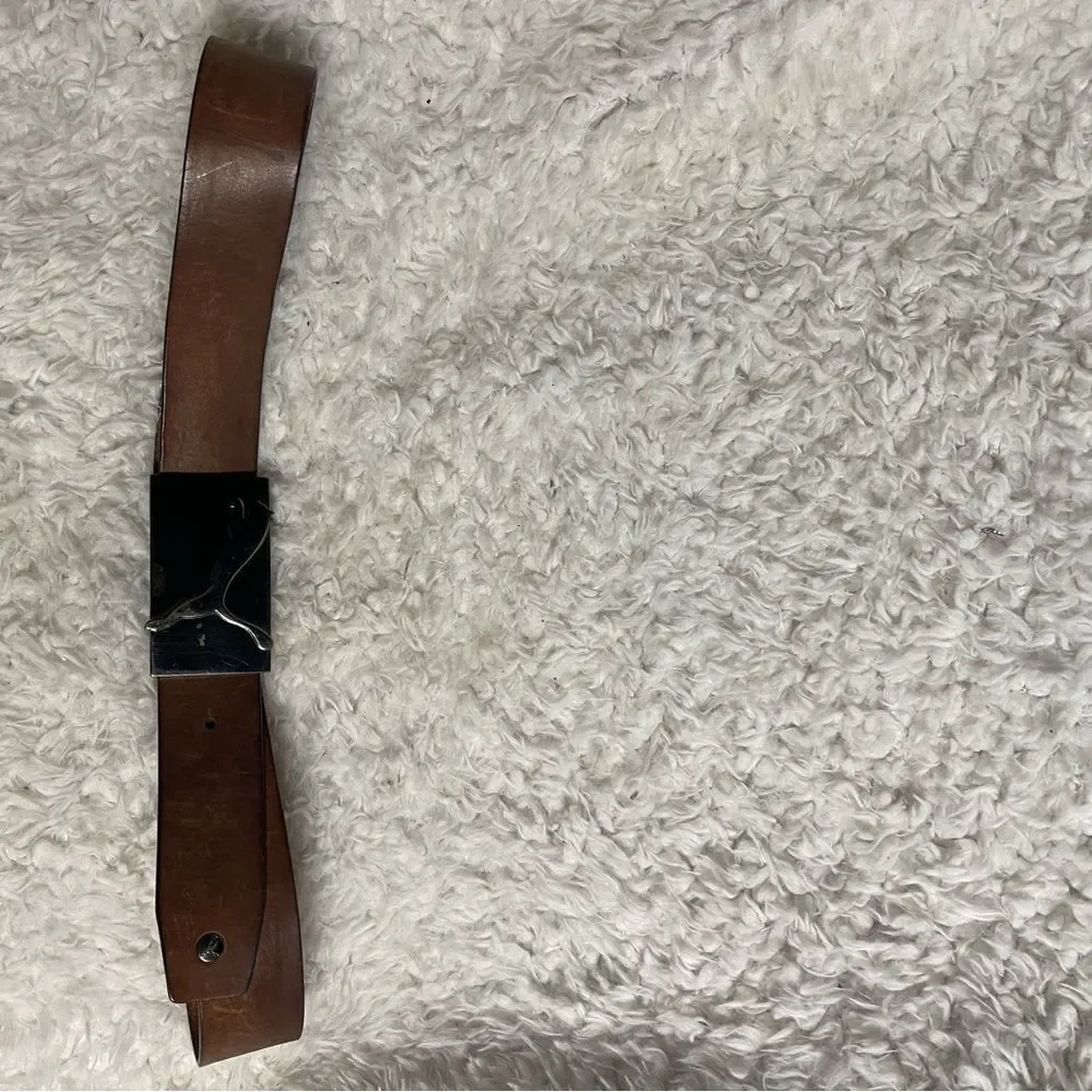 Puma Brown Leather Belt with silver tone Buckle women’s Size Large.